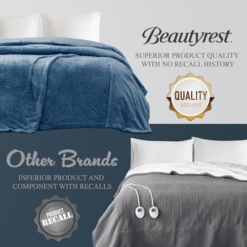 Beautyrest - BR54-0658 Heated Plush Elect Electric Blanket with 20 Heat Level Setting Controllers Equip with Secure Comfort Technology and 10 Hours Auto Shut Off, Twin: 62x84, Sapphire 5