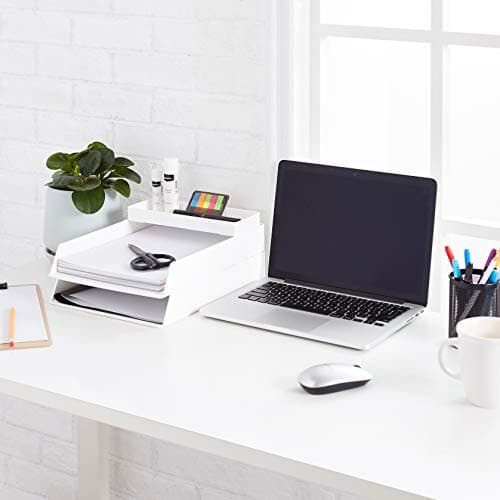 Amazon Basics Rectangular Plastic Desk Organizer, Half Accessory Tray for Office Supplies and Workspace Organization, 9.4" x 3.3" x 1", White 7