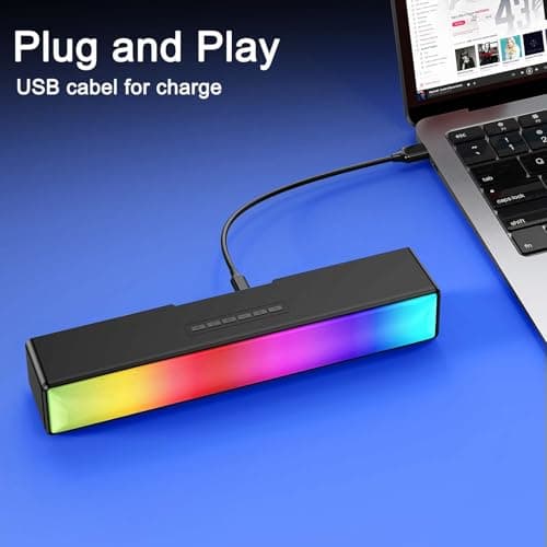 AFK Computer Speakers, Computer Sound Bar with RGB Lights, USB Powered PC Speakers with Stereo Sound, Bluetooth 5.1 and 3.5mm Aux-in,Gaming Speakers for Desktop 6
