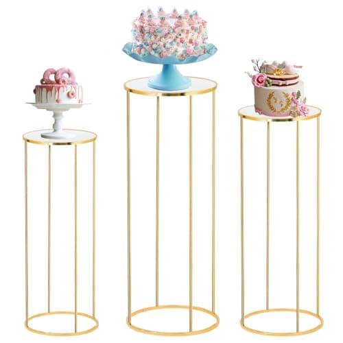 Bonastella Cylinder Stands for Party, 3PCS Cylinder Pedestal Stand, Cilindros Para Fiestas Cake Table Stand for Parties Metal Plant Stand Cylinder Tables for Parties Round Cylinder Stands for Party