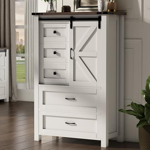 wanan 5 Drawer Dresser, 48" Farmhouse Dresser and Chests of Drawer, Tall Chest of Drawers for Bedroom, Living Room, Bedroom