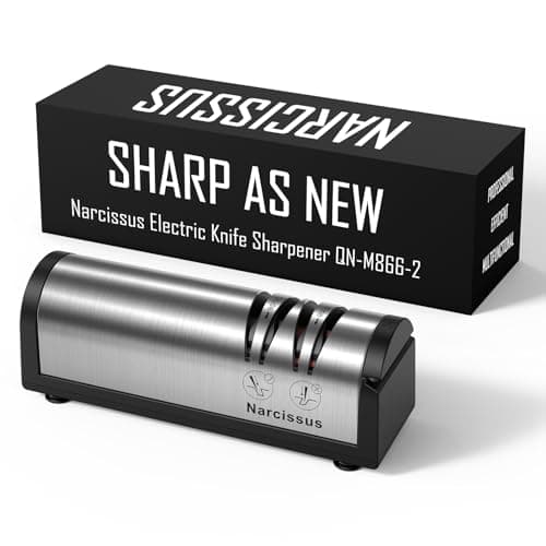 Narcissus Knife Sharpener, Professional 2 Stage Electric Knife Sharpener for Quick Sharpening & Polishing, with Scissors Sharpener and Metal Dust Collection Box, Stainless Steel, Silver 7