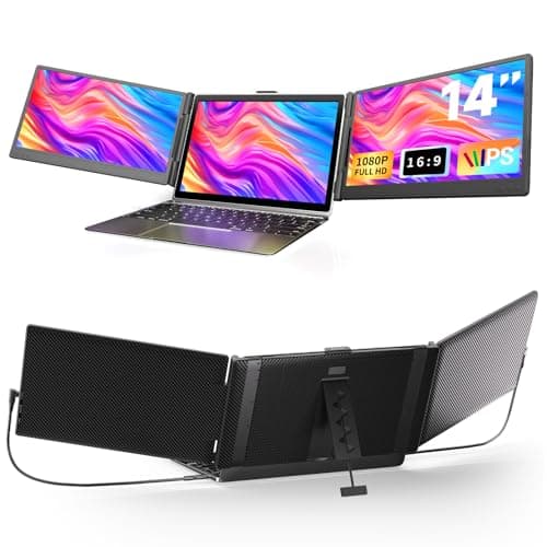 KOJOM 14" FHD Triple Laptop Monitor Extender - Upgraded 1080P IPS LCD Portable Monitor for Laptop 13"-17.3" (Maximum Length: 15.9") Plug & Play Type-C/USB-A/HDMI for Wins Mac Linux Chrome