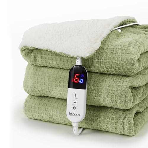 blunique Heated Blanket Electric Blanket Full Waffle,72x84 Inches Sherpa Fleece Fast Heating Blanket 6 Heating Levels & 10 Hours Auto Off ETL Certification,Sage Full