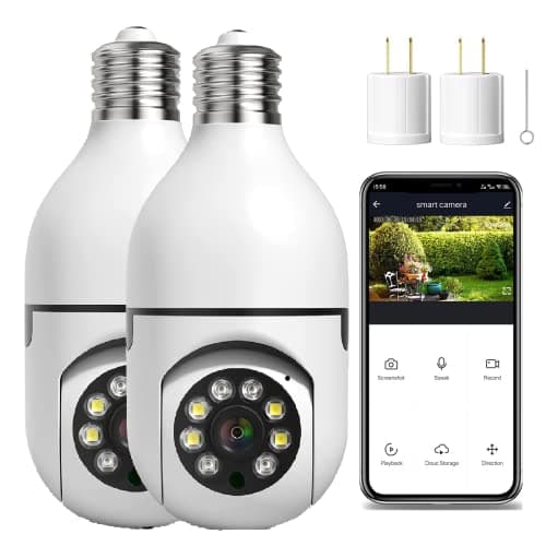 2 Pack 3MP Light Bulb Security Camera for Home Security, 360° WiFi Smart Light Socket Security Camera Outdoor Wireless, Lightbulb Camera with Motion Detection , Two Way Talk, Works with Alexa (2Pack)