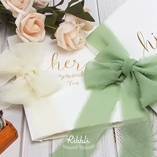 Ribbli Chiffon 1-1/2 inch x 20 Yard Handmade Fringe Cream Ivory Silk Ribbon for Wedding Invitations, Bridal Bouquets, Flower Arrangement Decoration 5