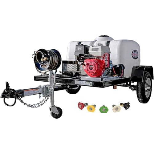 SIMPSON Cleaning Trailer-Mounted 4200 PSI Gas Pressure Washer, 4.0 GPM Gas Power Washer, Electric Start Honda Engine, Cold Water, 150-Gallon Water Tank, 100-ft. Hose, 49-State