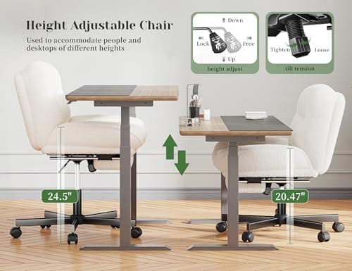 DurayLoly Cross Legged Office Chair with Foot Rest, 6.3" Thick Cushioned Criss Cross Chair with Wheels, Height Adjustable Swivel Vanity Chair for All-Day Comfort (White) 6