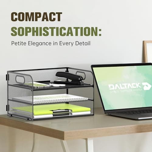 Daltack 3-Tier Paper Organizer with Handle, Mesh Desk Organizer Letter Tray, Paper Tray Organizer File Organizer for A4 File Folder, Black 5
