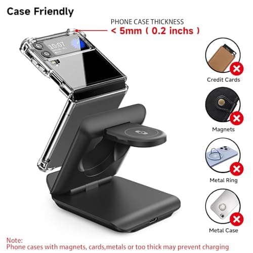Geyo Wireless Charger for Samsung Galaxy Z Flip, 2 in 1 Foldable Travel Fast Wireless Charging Stand for Z Flip 7/6/5/4/3, S26/S25/S24/Note 20, Galaxy Watch 8/7/Ultra/6, Black 6