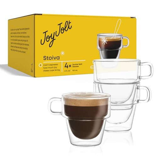 JoyJolt Stoiva Double Wall Insulated Espresso Glass Cups – 5 oz. (150 ml) Shot Cup with Handle – Stackable Thermal Clear Glass Cups, Fit for Espresso Machine and Coffee Maker – Set of 4 8