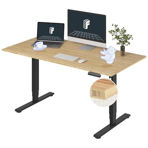 FlexiSpot E6 Bamboo 3-Stage Dual Motor 60 x 30 Electric Standing Desk Sit Stand Up Desk, Holds 220 lbs, Adjustable Height w/ Memory Presets, Solid Bamboo Desktop & Black Frame, Ships in 2 Boxes