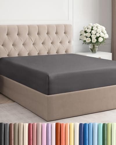 Full Fitted Bed Sheet - Bottom Single Fitted Sheet Only - Ultra-Soft Hotel Luxury Bedding w/ 8-16 Inch Deep Pockets - Breathable, Cooling & Wrinkle Free - Easy-Fit, Fade & Shrink Resistant - Dark Grey