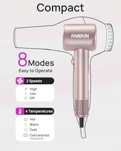 Hair Dryer, High-Speed Ionic Low Noise Blow Dryer with Brushless Motor for Fast Drying, Thermo-Control Quiet Compact Hair Blow Dryer with Magnetic Diffuser for Curly Hair for Home Travel Salon 6