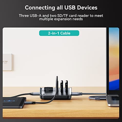 Yottamaster USB Hub with SD Card Reader, Triangle Desktop USB3.0 Hub with 3 USB A 3.0 Ports, TF & SD Card Reader with 1.64ft Cable for PC, Laptop (Not Support Charging) 5