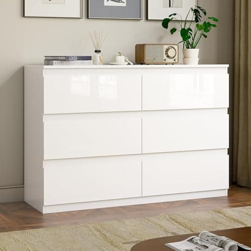 OtterOasis White Wood Dresser, 6 Drawer Dressers for Clothes Storage for Bedroom, Modern Dresser with Wide Drawers, Wide Wooden Chest Drawers for Living Room, Entryway, TV Stand(47" W x15.4 Dx32.3 H)