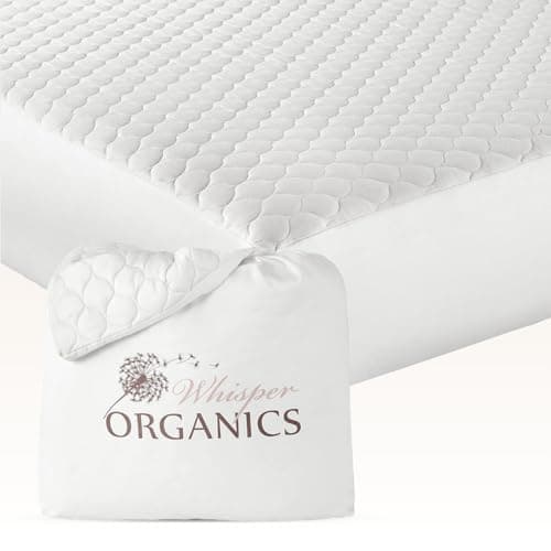 100% Cotton Organic Mattress Pad - Breathable & Cooling Mattress Protector Queen Size - Premium 300GSM Quilted and Noiseless Machine Washable Organic Mattress Protector (White, Queen)