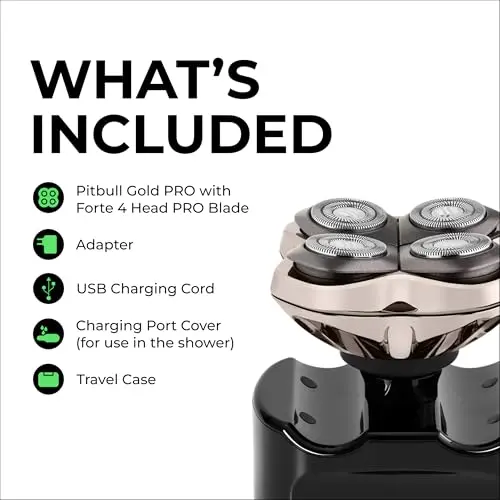 Skull Shaver Pitbull Gold PRO Head & Face Shaver - Premium Cordless Electric Shaver - for Wet & Dry Shaving - Features LED Battery Display - Comes with Travel Pouch 7