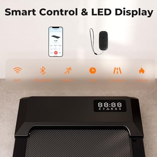 Lacuffy Walking Pad, Under Desk Treadmill for Home Office, 2 in 1 Portable Walking Treadmill, Smart Mini Treadmill,LED Display & Remote Control，265lbs Capacity, 1-Black-900mm 5