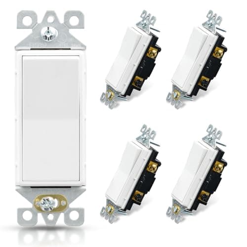 ELEGRP 3 Way Decorative Light Switch, 15Amp, 120-277 Volt, AC Decorator Rocker Paddle Wall Switch Replacement, Self-Grounding, Residential and Commercial Grade, UL Listed (5 Pack, Glossy White)