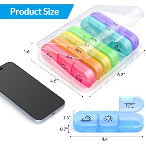 ZIKEE Weekly Pill Organizer 3 Times a Day, Compact Pill Box 7 Day with Roomy Pill Case and Sturdy Design for Managing Your Vitamins, Fish Oils, Supplements and Medications 7