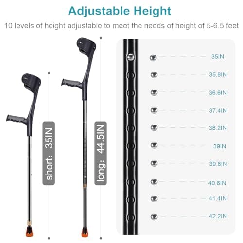 Antdvao Forearm Crutches Pair, Folding Forearm Crutches Adults Lightweight Adjustable, with Rubber Handles, Comfortable Grip and Wear-Resistant 6
