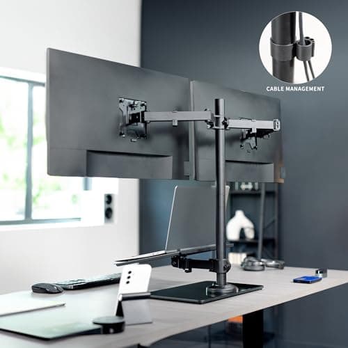 VIVO Freestanding Dual Computer Monitor and Laptop Combo Desk Stand with Glass Base, Fits up to 32 inch Monitors and 17 inch Laptops, Black, STAND-V003FGL 6