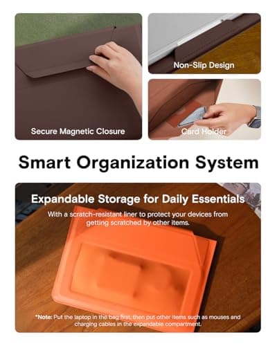 MOFT Laptop Carry Sleeve, 2-in-1 Laptop Bag & Stand for 14" MacBook Air/Pro & Dell/HP/Lenovo/Asus, Stylish Slim Computer Sleeve Bag with Expandable Storage for Computer Accessories, Night Black 7