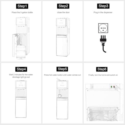 LUCKYERMORE Bottom Loading Water Cooler Dispenser for 5 Gallon Bottles, 3 Temperature Spouts, Child Safety Lock, Ideal for Home, Office, and Dorm Use,ETL Approved, Stainless Steel 6