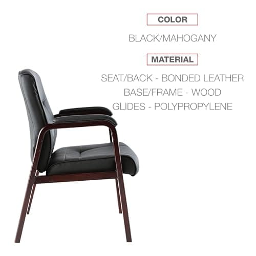 Alera Madaris Series Leather Guest Chair w/Wood Trim, Four Legs, Black/Mahogany 6