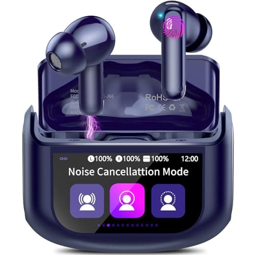 QXUFV Wireless Earbuds, Bluetooth 5.4 Headphones Multi-Function Touch Screen with 5 EQ Modes, 48H Ear Buds Bass Stereo with ANC Noise Cancelling/Transparency Mode, IPX7 Bluetooth Earbuds, Dark Blue