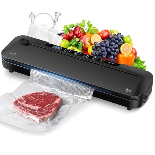 Vacuum Sealer Machine,75Kpa Precision Suction Power 6-in-1 Food Sealer with Digital Timer, Dry & Moist Food Modes, Compact Design with 10 Vacuum Bags & Bulit-in Cutter (Black)