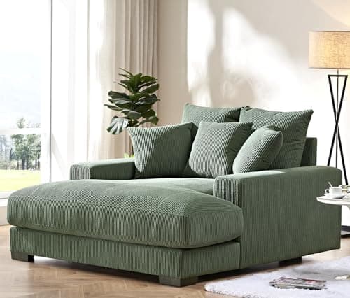 US Pride Furniture Luxe Oversized Chaise Sofa for Living Room and Bedroom, Upholstered in Soft Corduroy Fabric with Removable Cushions, Relaxing Lounge Chair, 55.1" Wide, Green