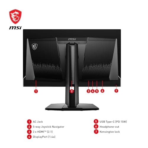 msi MAG 271QPX QD-OLED, 27 OLED Gaming Monitor, 2560 x 1440 (QHD), 0.03ms Response time, 360Hz, True Black HDR 400, HDMI, DP Port, USB Type C, Tilt, Height, Black 9