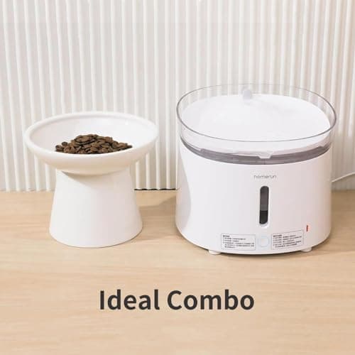 CEEFU Extra Wide Elevated Ceramic Cat Bowl - 6.2" Shallow Dish for Whisker Fatigue Relief, 5" Height for Easy Feeding, Lead & Cadmium Free, Durable Raised Cat Food Bowls, White 7