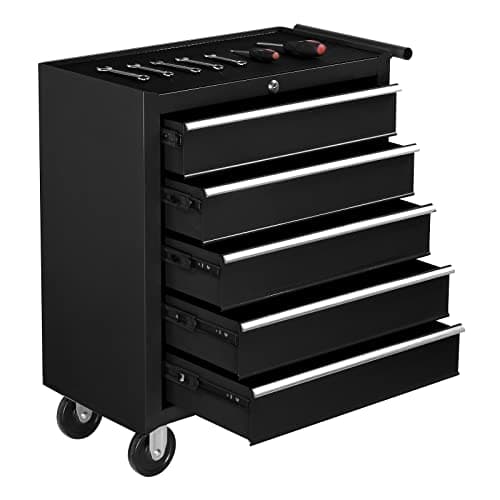 TUFFIOM 5-Drawer Rolling Tool Chest w/Drawers & Lock, Tool Storage Cabinet with Lockable Wheels, Top Cushion & Drawer Liners, Tool Organizer Box for Garage, Warehouse & Repair Sho 8