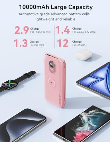 Portable Charger, 10000mAh 22.5W Fast Charging Power Bank with Built in Cable & Wall Plug, Travel Essential Battery Pack with LED Display, External Charger for iPhone 17/16, iWatch 11/10/9/8/Ultra/SE 4
