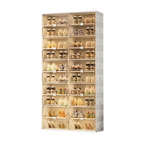 wesimple 40 Pairs Shoes Storage Cabinet of 3-Step Fast Installation,Plastic Shoe Rack with Clear Magnetic Door for Display，Foldable Shoe Organizer for Entryway, Living Room, Garage (2 Row, 10 Tier)
