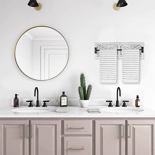 Butizone Bathroom Towel Rack, Rustic Towel Rack Wall Mounted, Small Farmhouse Bath Towel Storage Rack with Weathered Wood and Corrugated Galvanized Metal, for Hanging Towels and Hand Towels, White 5