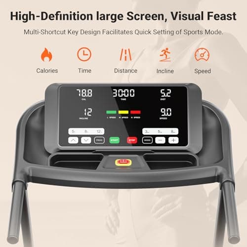 THERUN Incline Treadmill, 0-12% Incline Treadmill for Running and Walking, 300 lbs Weight Capacity, Wide Belt,3.0HP,18" LED Screen, 2 Layers Shock-Absorbing Red 6