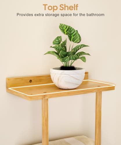 Cozivolife Towel Rack Bamboo for Bathroom, 3 Tier 32.7 inch with 2 Hooks and Shelf Wall Mounted Storage Organizer Shelf, Large Capacity Holder (Natural) 5