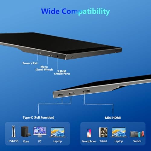 WUAWE Portable Monitor,15.6-AA 1080P 72% NTSC 98% sRGB USB C HDMI Travel Monitor for Laptop, External Second Computer Monitor with HDR Freesync Low Blue Light for PC Mac Phone PS5 Switch 8