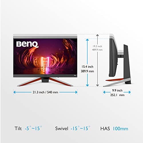 BenQ MOBIUZ EX240 Gaming Monitor 24" FHD 1080p 165Hz 1ms | IPS | HDRi | sRGB | Color Optimizer | Black Equalizer | Freesync | Eye-Care | Height, Swivel & Tilt | DisplayPort | HDMI | Built-in Speakers 5