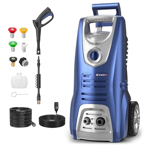 1600W Washer with 5Nozzles Set&Foam Cannon,16ft Hose,Adjustable Handle,Power Washer for Driveways, Cars, Fences, Decks, Patios&Outdoor Cleaning