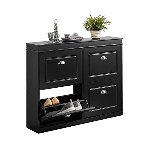 Haotian Modern Black Freestanding Shoe Cabinet with 4 Flip Drawers, 8 Levels, W41.3 x D9.5 H32.7 in., Entryway Shoe Organizer