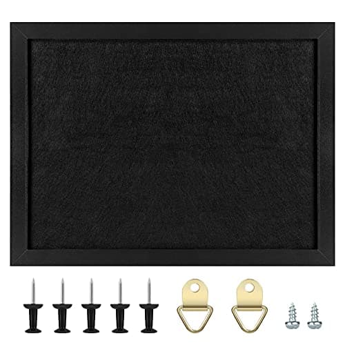 TORASO Cork Board Bulletin Board with Felt,Wood Framed Display Bulletin Board for Walls with Pins, Eye Bolts, gaskets, Screws, Pin Board for Office, School and Home(Black,1pc)