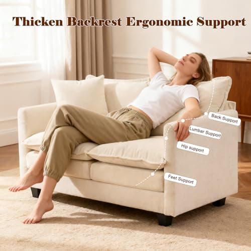 MUDANT Loveseat Sofa Cloud Sofa Couch 50'', Modern Loveseats 2 Seat Couch 27" Deep Seat with 2 Pillows for Small Spaces Apartment Studio Office Bedroom Living Room 8834-BEIGE-1 7