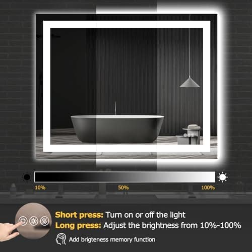 Hivone 40X32 LED Bathroom Mirror with Lights, Anti-Fog, Dimmable, Backlit + Front Lit, Smart Bathroom Vanity Mirror, Memory Function, Shatterproof, Tempered Glass (Horizontal/Vertical) 5