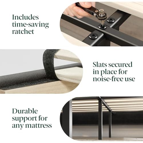 Zinus Curtis Upholstered Platform Bed Frame, Mattress Foundation, Wood Slat Support, No Box Spring Needed, Eco Friendly WonderBox (TM) Packaging, Dark Grey, Queen 7