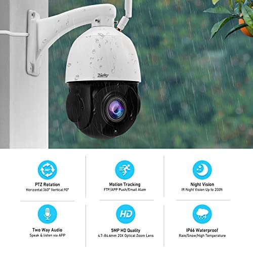 YoLuKe PTZ Camera Outdoor,5MP 20X Optical Zoom WiFi IP Camera with 360° Rotate and 1000ft View Distance/Human Detection & Auto Tracking/Two Way Audio/IP66 Waterproof/Night Vision 6